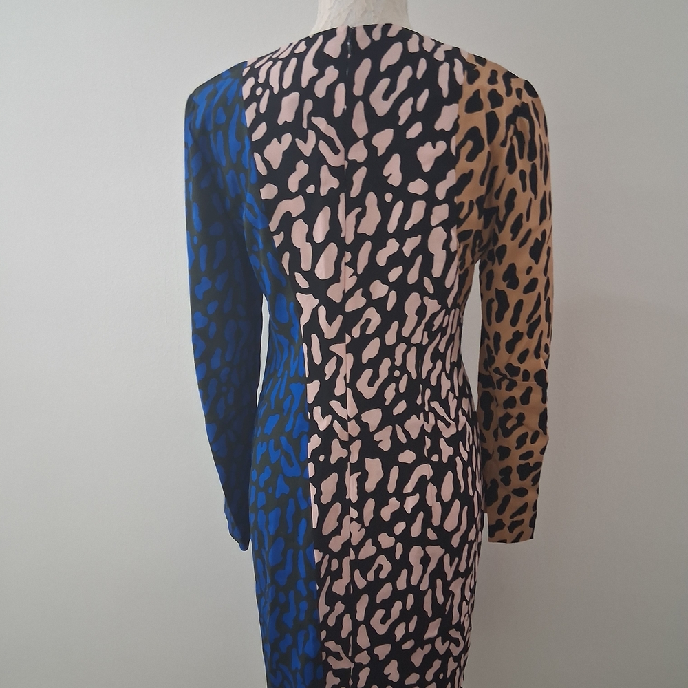 Diane Von Furstenberg Blue and Tan Animal Print Dress